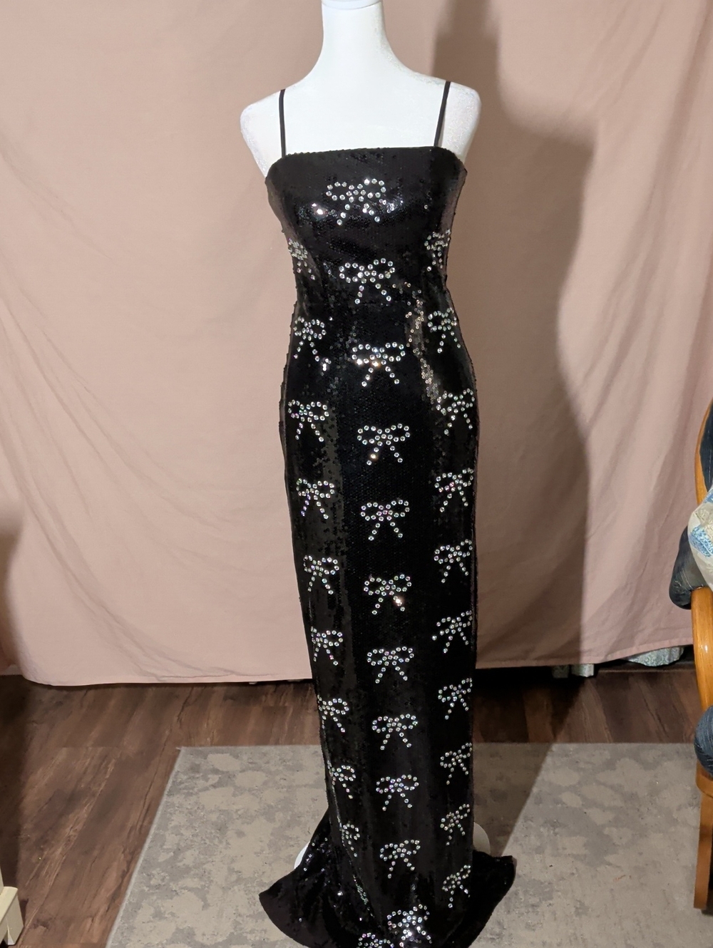 Seni And Cade Black Sequin Bow-Embellished Maxi Slip Dress